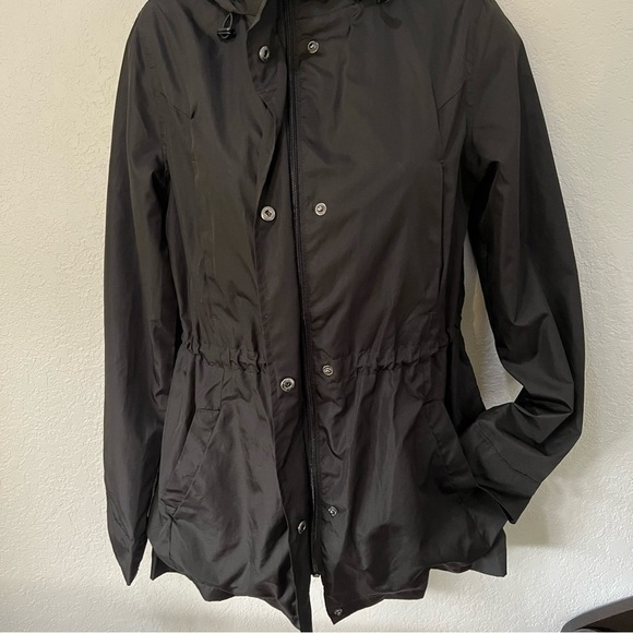 A New Day black mid length zipper snap hoodie windbreaker pockets cinch waist XS - Picture 12 of 14